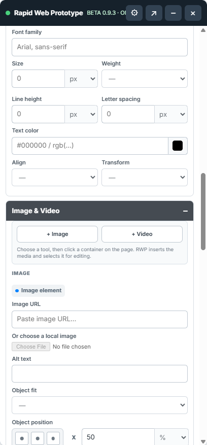 Image and Video controls in Rapid Web Prototyper